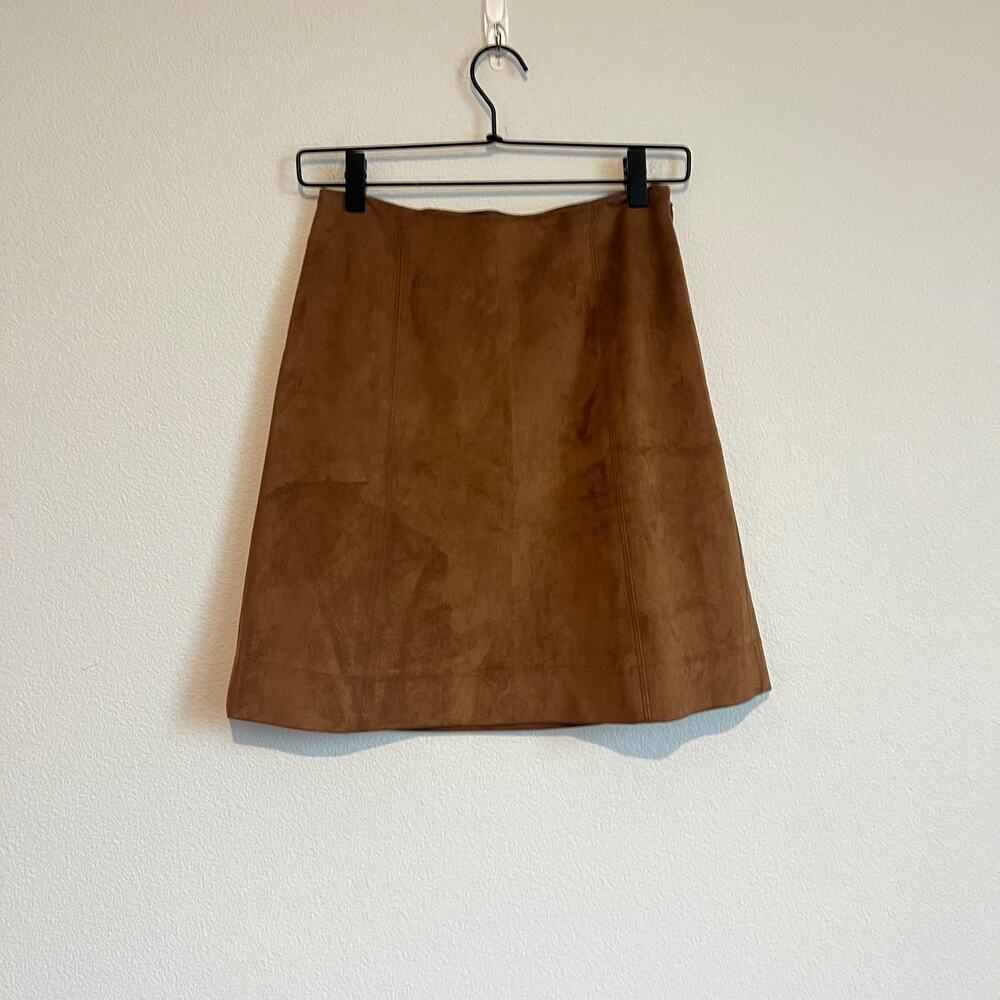 Babaton Aritzia Brown Faux Suede A-Line Mini Skirt 6 Western Boho-Chic Academia